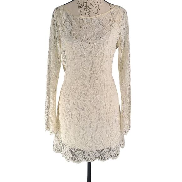 Velvet lace overlay silk dress Ivory Size Small Coquette sorority graduation - Picture 1 of 8